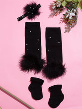 TIPY TIPY TAP FUR LEG WARMER WITH SOCKS & HEADBAND - BLACK