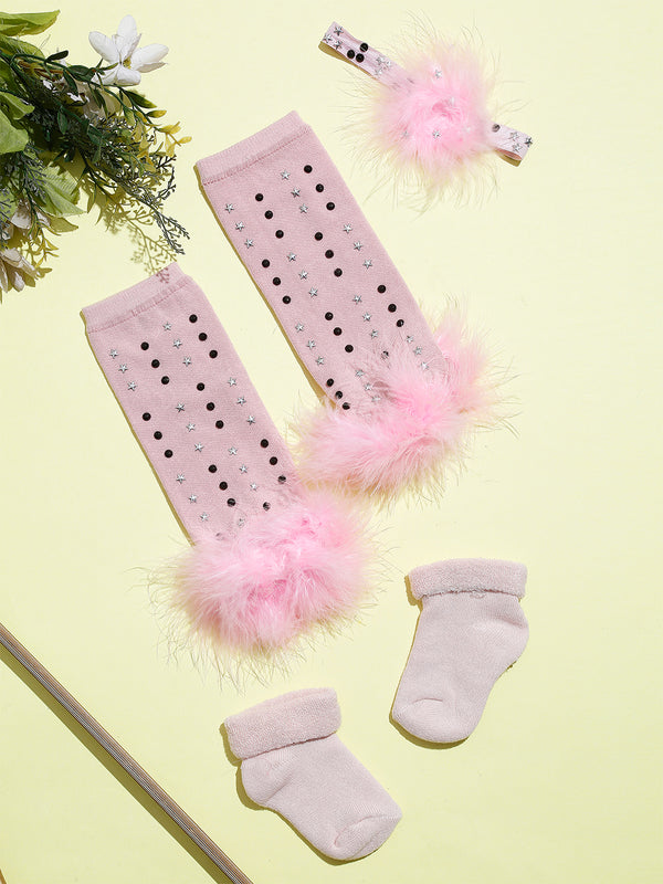 TIPY TIPY TAP FUR LEG WARMER WITH SOCKS & HEADBAND - PINK