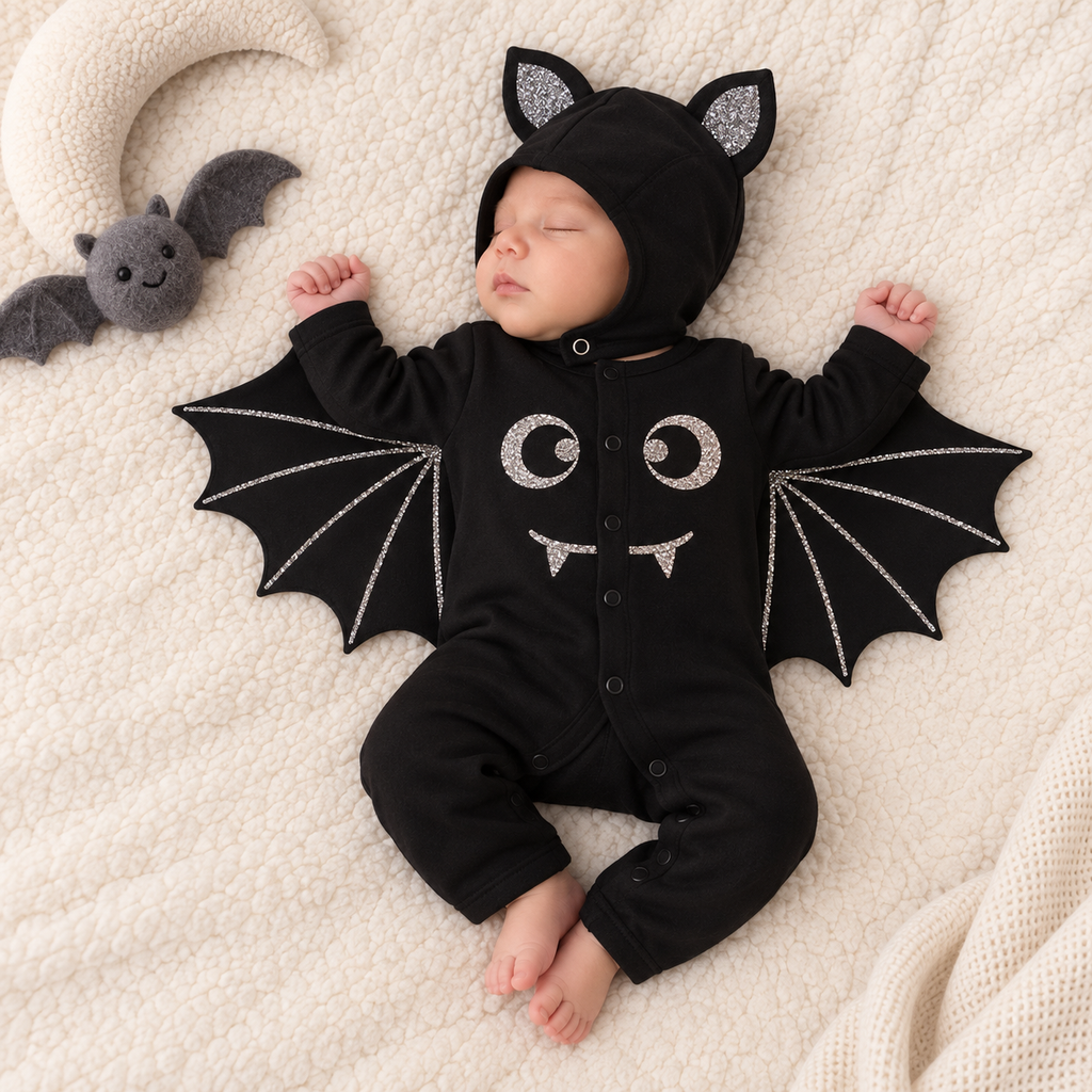 TIPY TIPY TAP BAT ROMPER COSTUME WITH CAP - BLACK