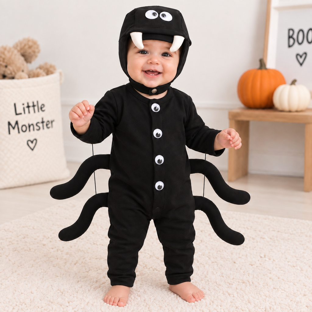 TIPY TIPY TAP SPIDER ROMPER COSTUME WITH CAP - BLACK