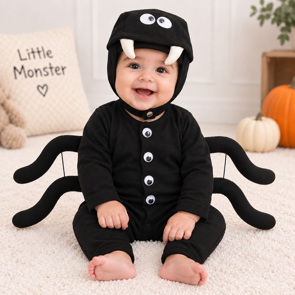 TIPY TIPY TAP SPIDER ROMPER COSTUME WITH CAP - BLACK