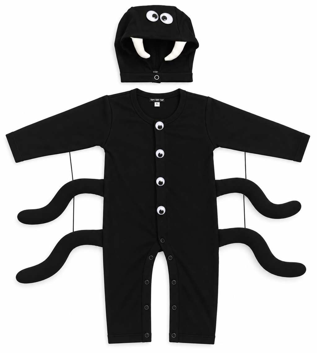 TIPY TIPY TAP SPIDER ROMPER COSTUME WITH CAP - BLACK