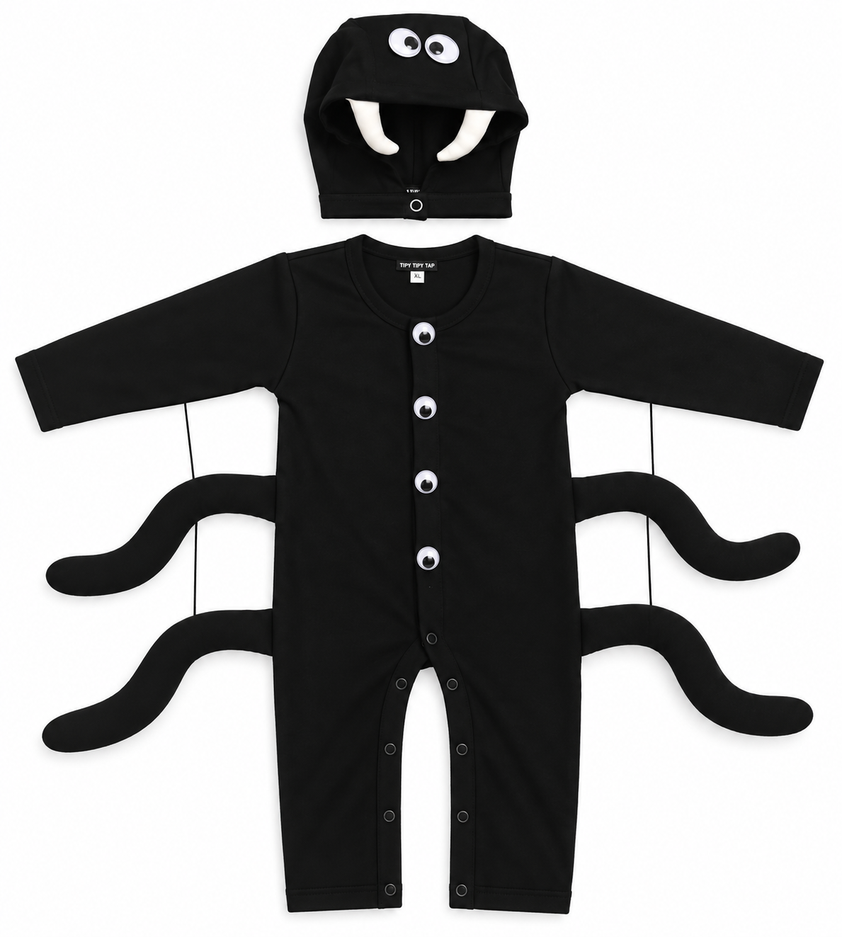 TIPY TIPY TAP SPIDER ROMPER COSTUME WITH CAP - BLACK