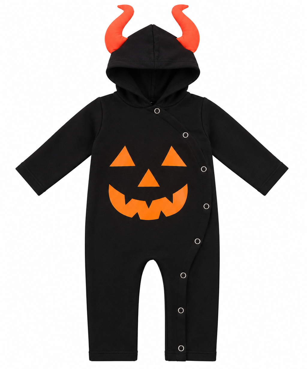 TIPY TIPY TAP PUMPKIN HOODED ROMPER COSTUME - BLACK