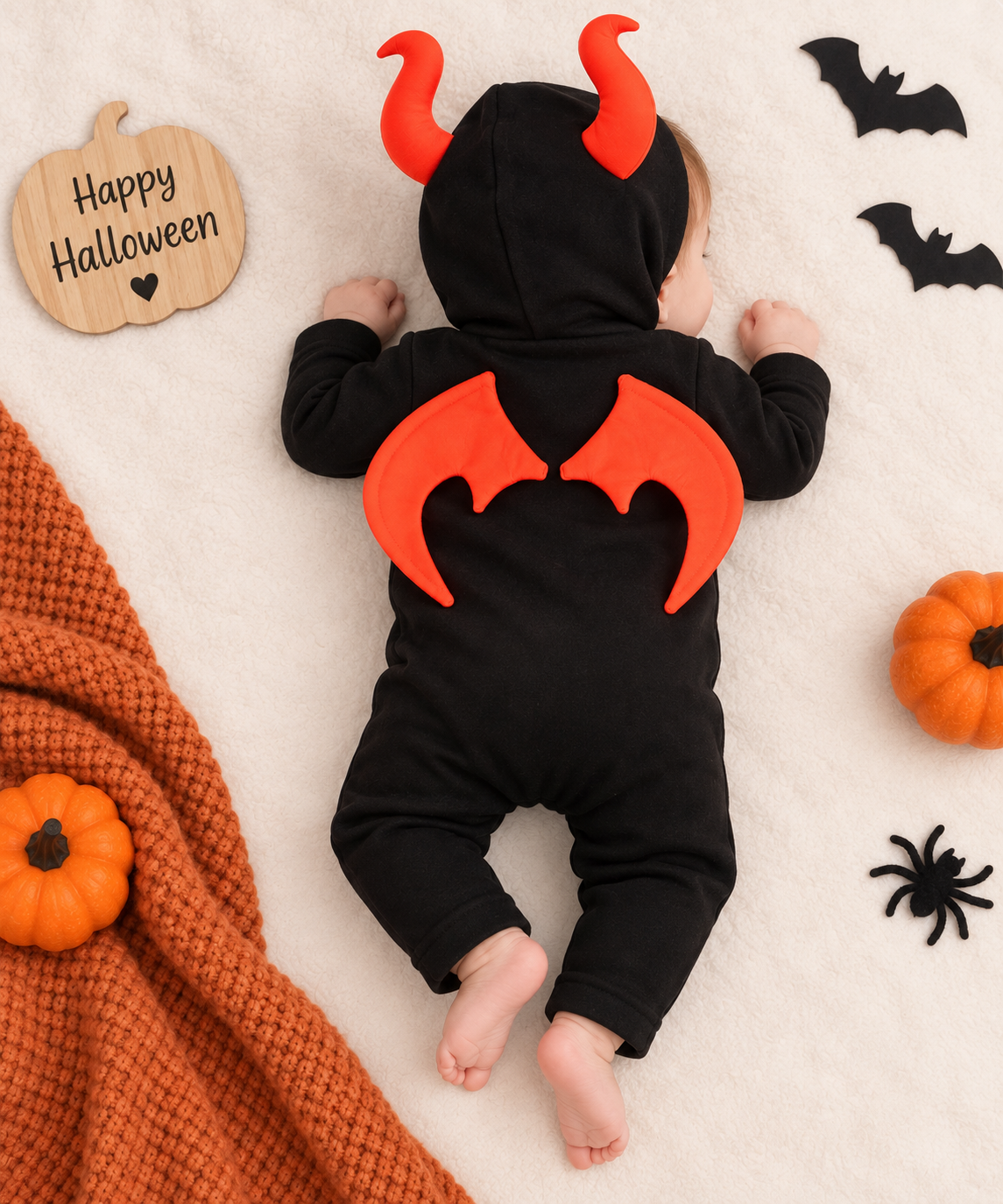 TIPY TIPY TAP PUMPKIN HOODED ROMPER COSTUME - BLACK