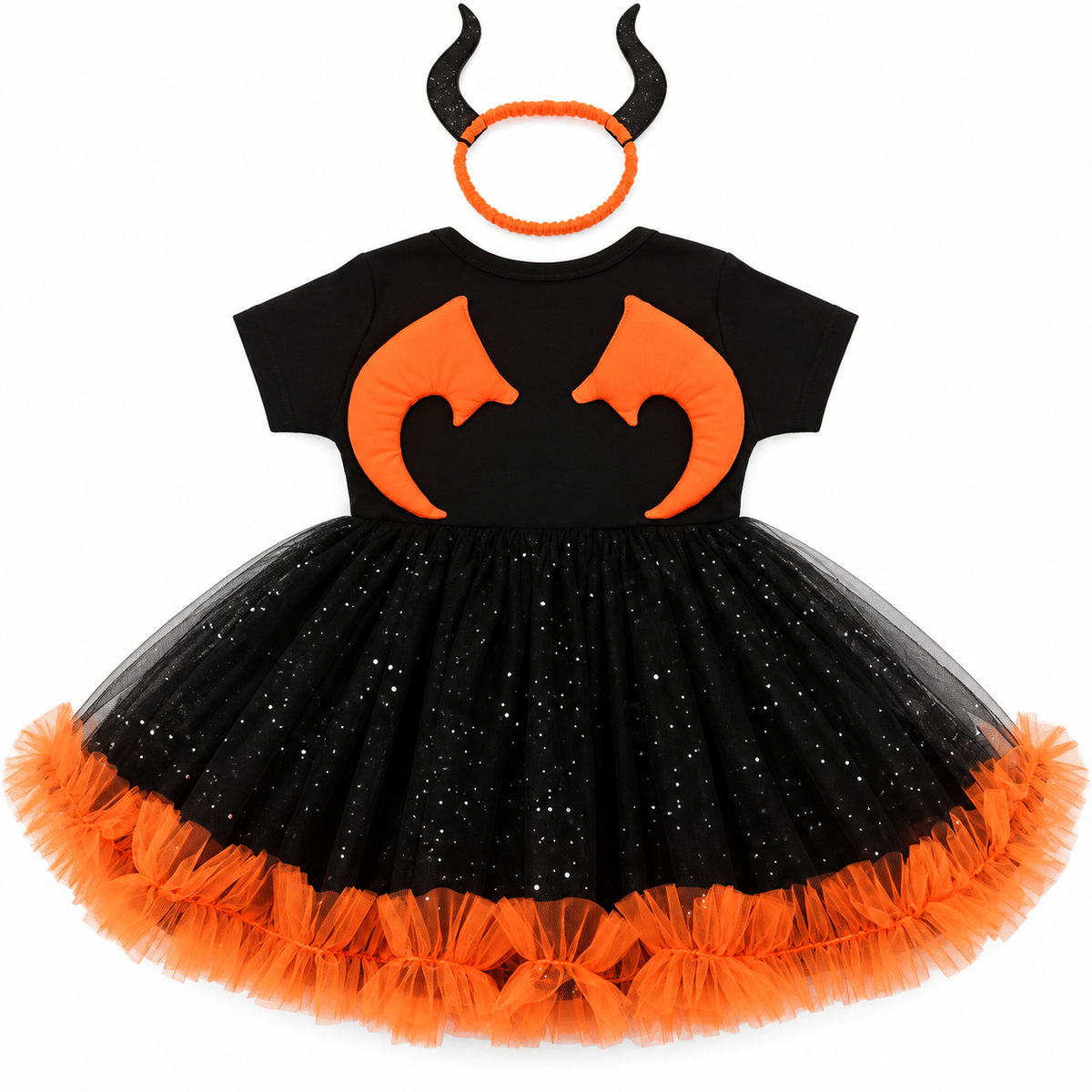 Halloween Pumpkin Baby Girl Dress with Headband