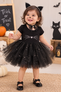 TIPY TIPY TAP CAT BODYSUIT DRESS WITH HAIRBAND AND BOW CHOKER - BLACK