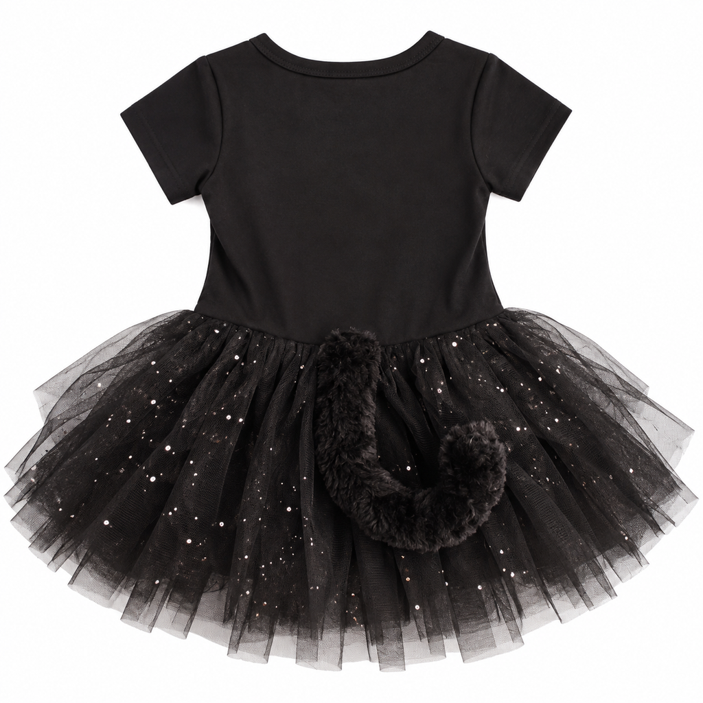 TIPY TIPY TAP CAT BODYSUIT DRESS WITH HAIRBAND AND BOW CHOKER - BLACK