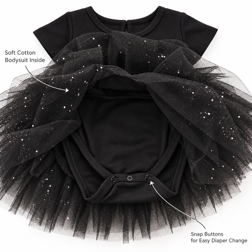 TIPY TIPY TAP CAT BODYSUIT DRESS WITH HAIRBAND AND BOW CHOKER - BLACK