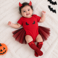 Baby Girls Devil Halloween Bodysuit Dress Set with Horn Headband & Socks