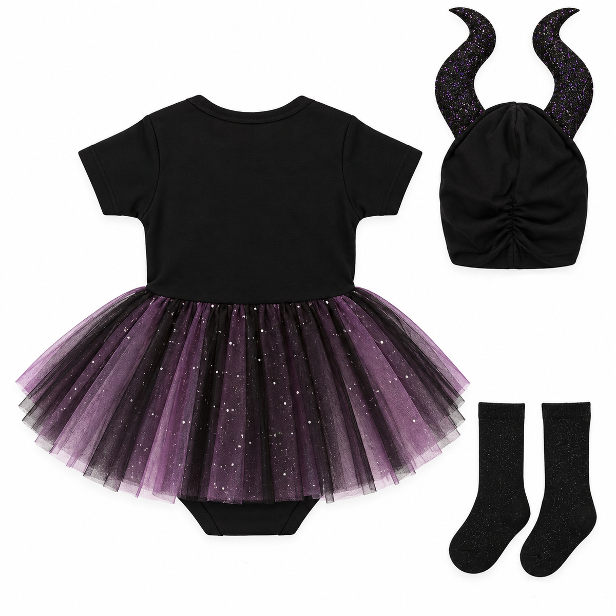 TIPY TIPY TAP WITCH BODYSUIT DRESS WITH CAP AND SOCKS - BLACK/PURPLE