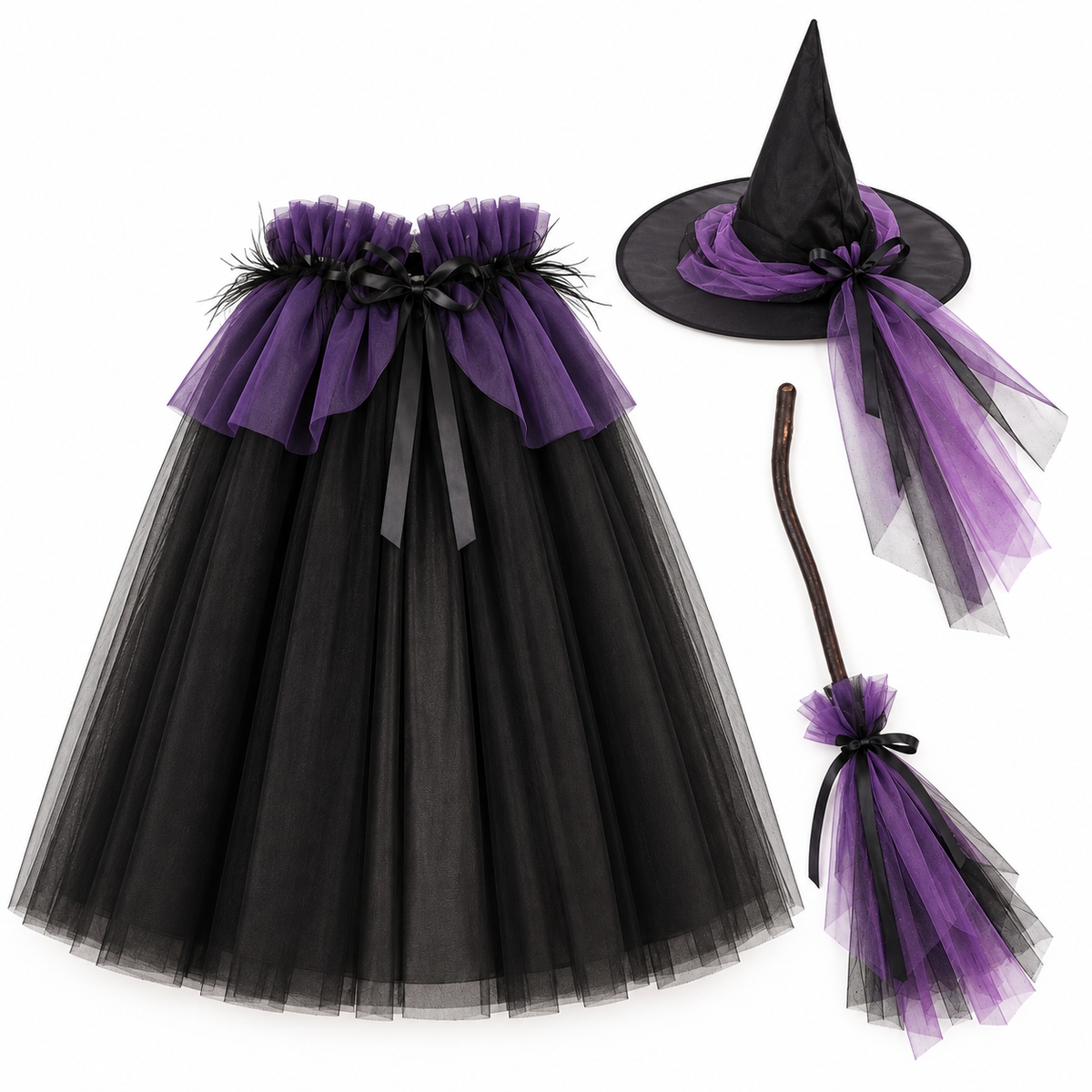 TIPY TIPY TAP WITCH CAPE WITH CAP & BROOM - PURPLE/BLACK
