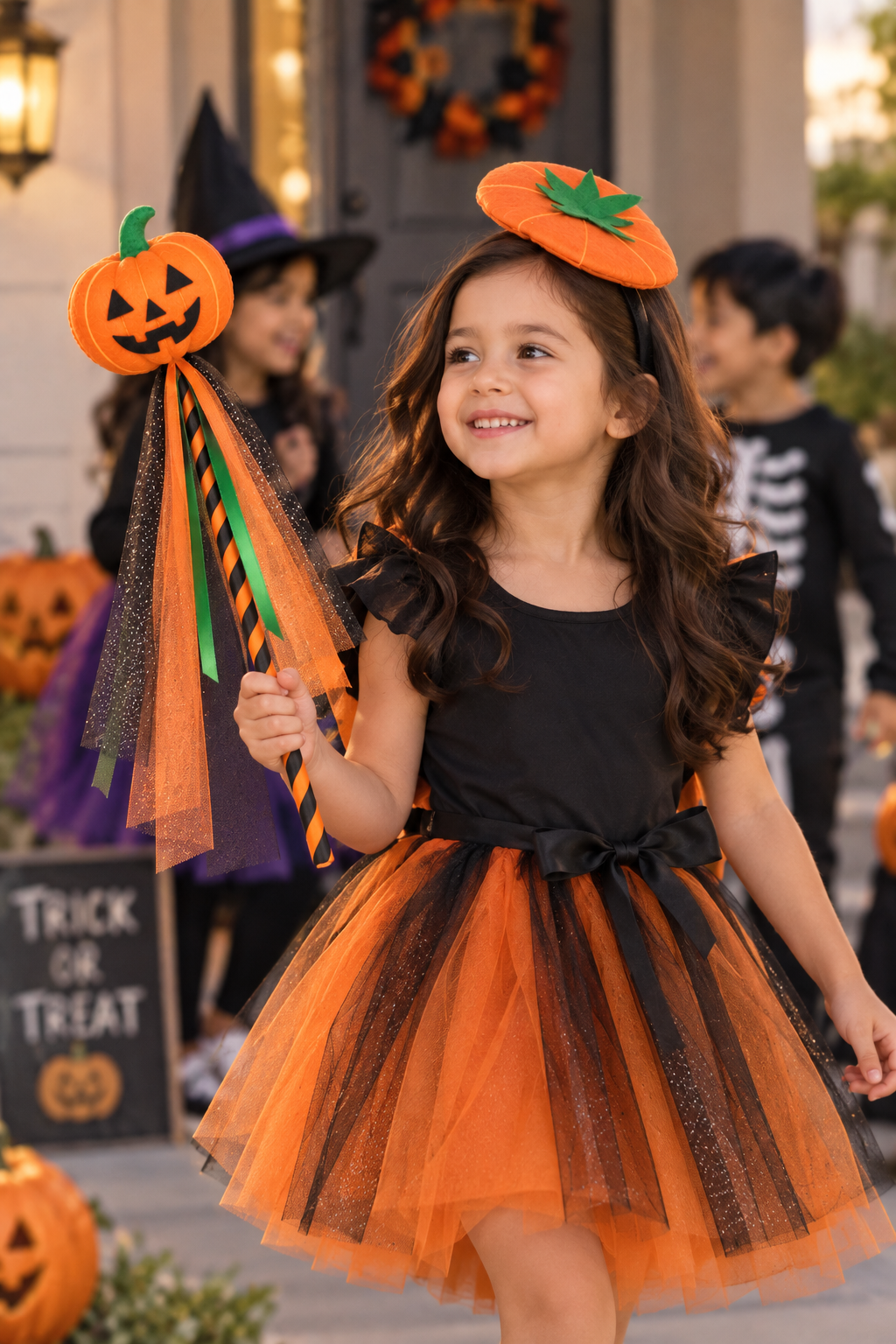 TIPY TIPY TAP PUMPKIN THEME HAIRBAND & WAND - ORANGE