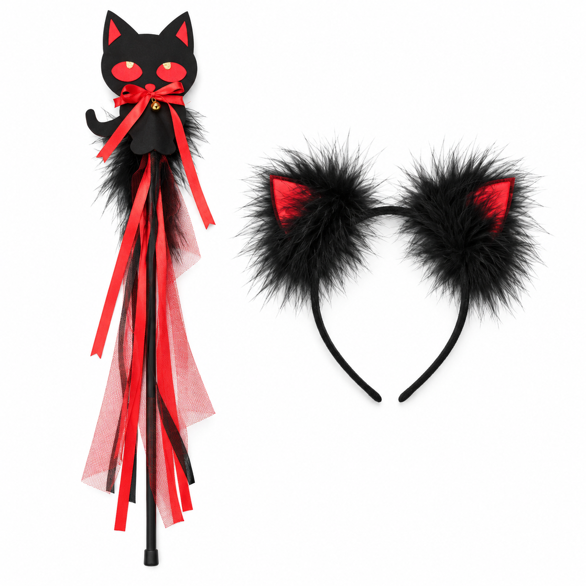 TIPY TIPY TAP CAT THEME HAIRBAND & WAND - RED/BLACK