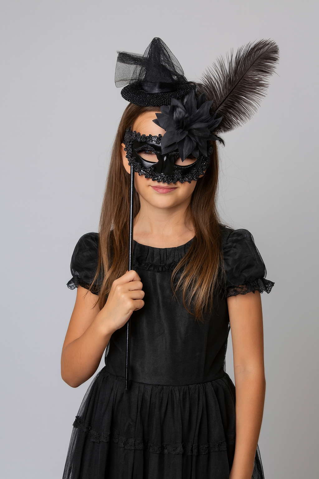 TIPY TIPY TAP MASQUERADE MASK WITH STICK - BLACK