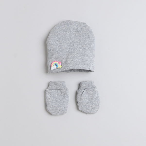 TIPY TIPY TAP UNISEX RAINBOW EMBELLISHED CAP WITH MITTENS - LIGHT GREY