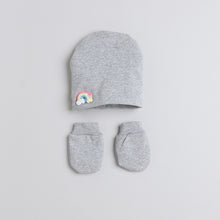 TIPY TIPY TAP UNISEX RAINBOW EMBELLISHED CAP WITH MITTENS - LIGHT GREY