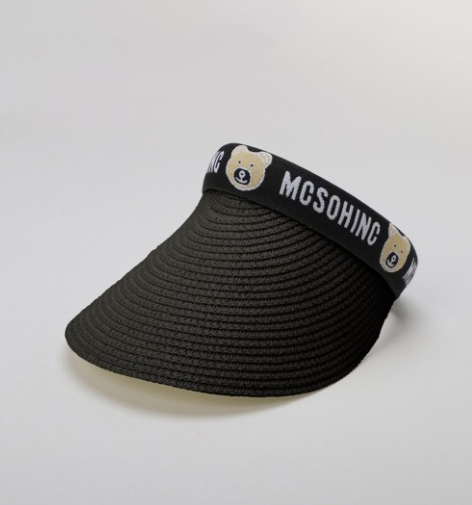 TIPY TIPY TAP FEMALE STRAW TEDDY PRINT SUNSHIED CAP - BLACK