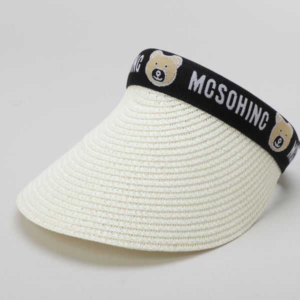 TIPY TIPY TAP FEMALE STRAW TEDDY PRINT SUNSHIED CAP - IVORY