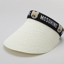 TIPY TIPY TAP FEMALE STRAW TEDDY PRINT SUNSHIED CAP - IVORY