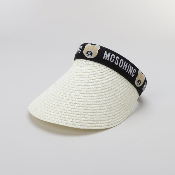 TIPY TIPY TAP FEMALE STRAW TEDDY PRINT SUNSHIED CAP - IVORY