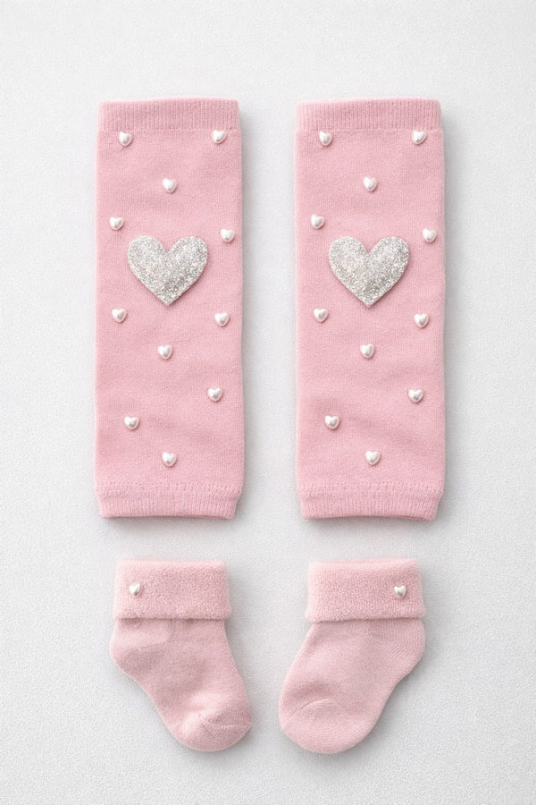 TIPY TIPY TAP BLUSH HEART PEARL BABY LEGWARMER & SOCKS SET