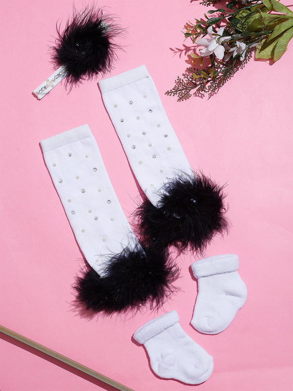 TIPY TIPY TAP FUR LEG WARMER WITH SOCKS & HEADBAND - WHITE