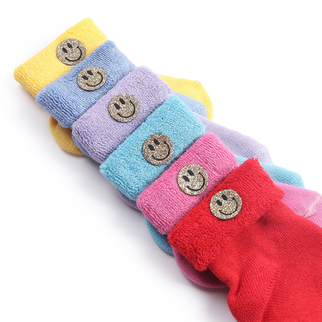 TIPY TIPY TAP SET OF 6 COTTON SMILEY SOCKS - RED,YELLOW,PINK,LILAC,BLUE,TURQOIS                                                   E                   EE