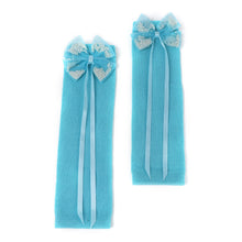TIPY TIPY TAP SKY BLUE PEARL BOW BABY LEG WARMERS SET WITH SOCKS & HEADBAND.
