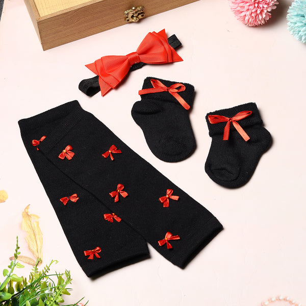 TIPY TIPY TAP BOWS FILLED LEGWARMERS WITH SOCKS & HEADBAND - BLACK