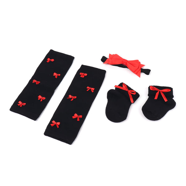 TIPY TIPY TAP BOWS FILLED LEGWARMERS WITH SOCKS & HEADBAND - BLACK