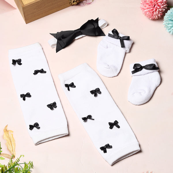TIPY TIPY TAP BOWS FILLED LEGWARMERS WITH SOCKS & HEADBAND - WHITE