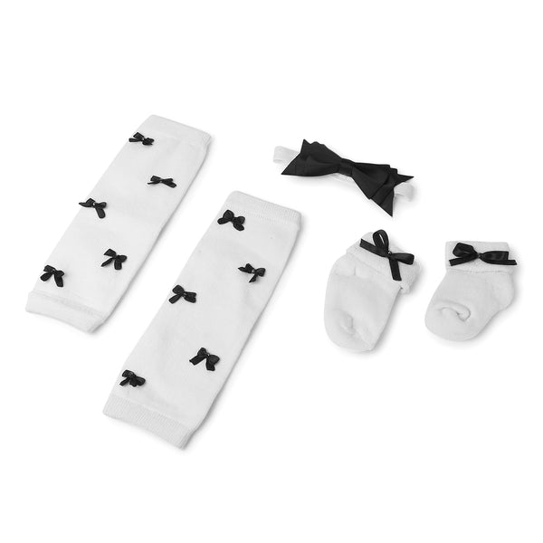 TIPY TIPY TAP BOWS FILLED LEGWARMERS WITH SOCKS & HEADBAND - WHITE