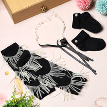 TIPY TIPY TAP PEARL FRINGE LEGWARMERS WITH SOCKS & HEADBAND - BLACK