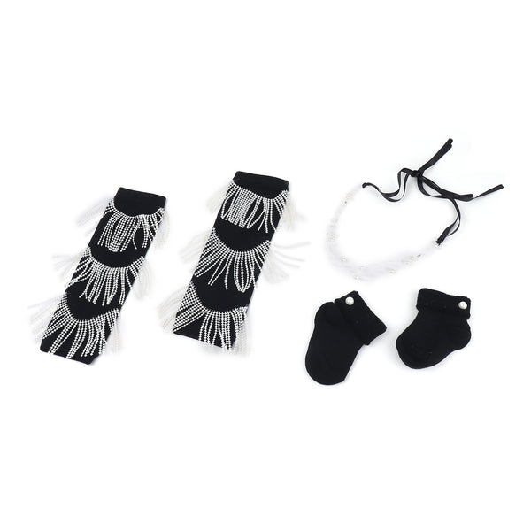 TIPY TIPY TAP PEARL FRINGE LEGWARMERS WITH SOCKS & HEADBAND - BLACK