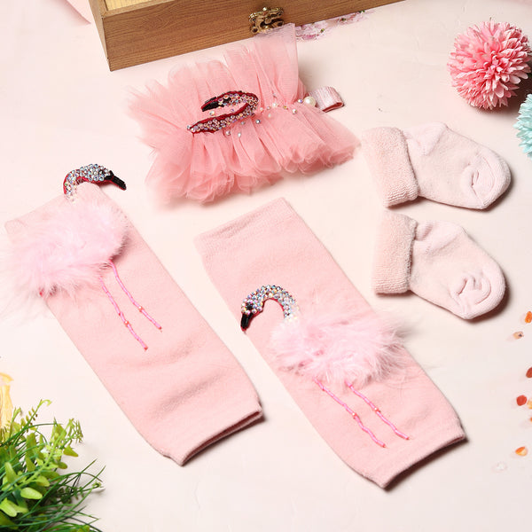 TIPY TIPY TAP FLAMINGO EMBELLISHED LEGWARMERS WITH SOCKS & HEADBAND - PINK