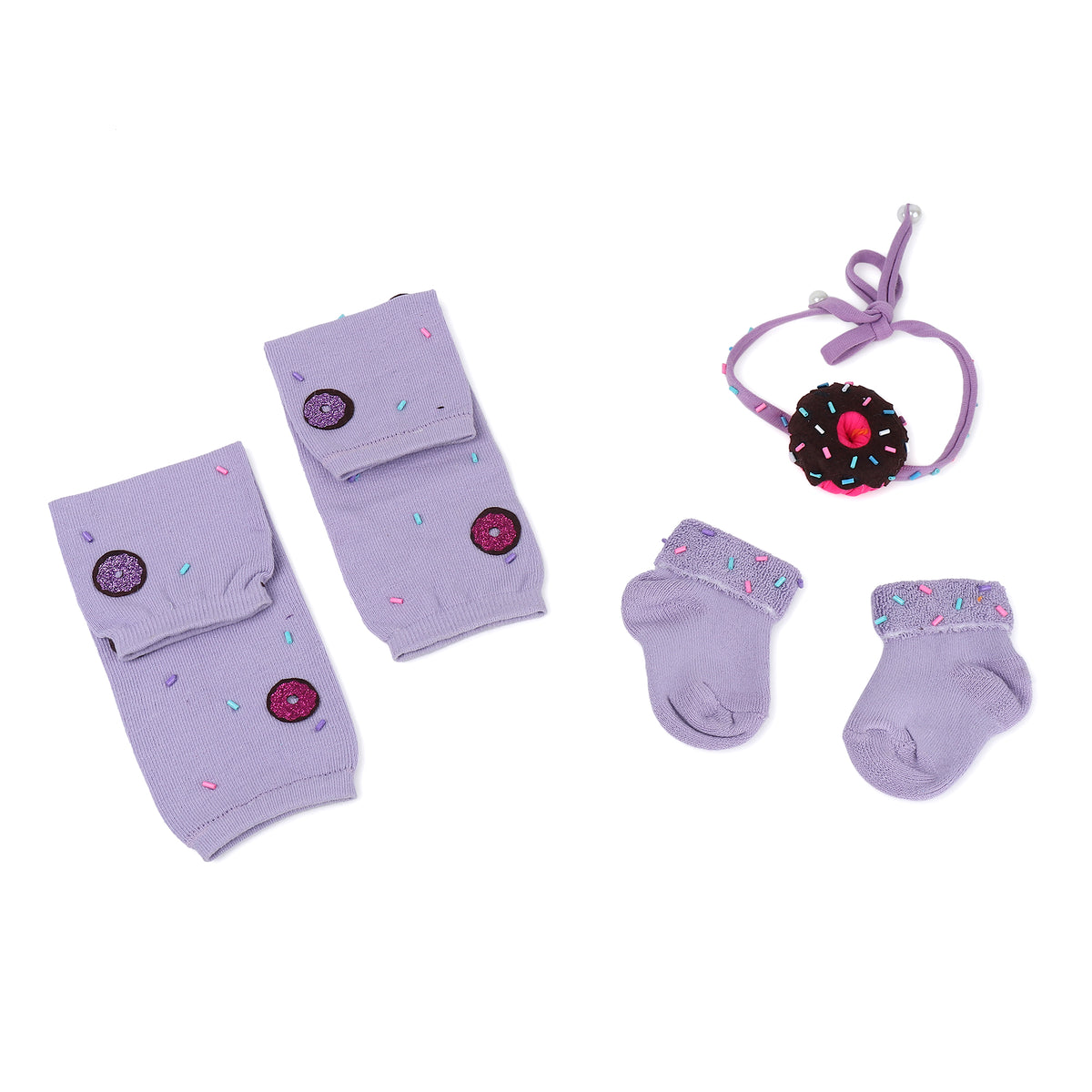 TIPY TIPY TAP DONUGHT EMBELLISHED LEGWARMERS WITH SOCKS & HEADBAND - LILAC