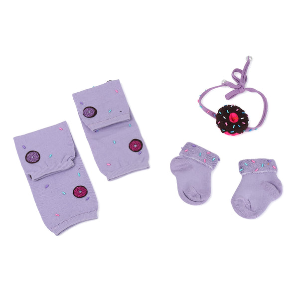 TIPY TIPY TAP DONUGHT EMBELLISHED LEGWARMERS WITH SOCKS & HEADBAND - LILAC
