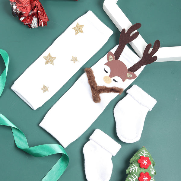 TIPY TIPY TAP REINDEER LEGWARMER WITH SOCKS - WHITE