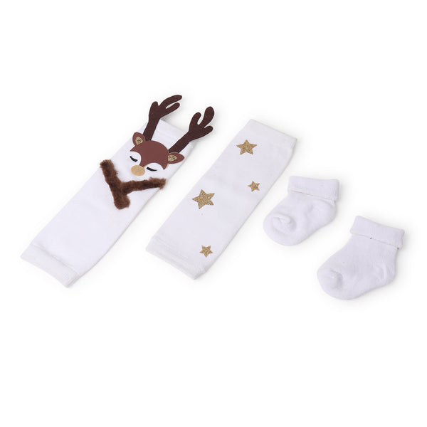 TIPY TIPY TAP REINDEER LEGWARMER WITH SOCKS - WHITE