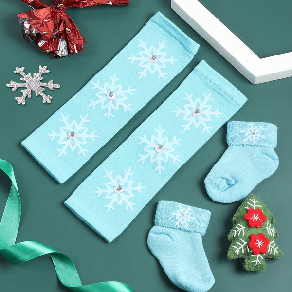 TIPY TIPY TAP SNOWFLAKES EMBELLISHED LEGWARMER WITH SOCKS & HEADBAND - BLUE