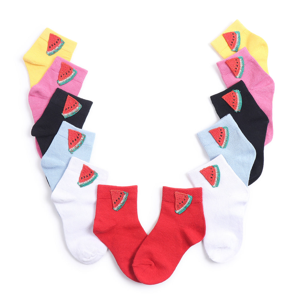 TIPY TIPY TAP SET OF 6 COTTON WATERMELON SOCKS - YELLOW,PINK,RED,BLACK,WHITE,BLUE