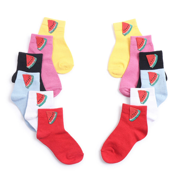 TIPY TIPY TAP SET OF 6 COTTON WATERMELON SOCKS - YELLOW,PINK,RED,BLACK,WHITE,BLUE