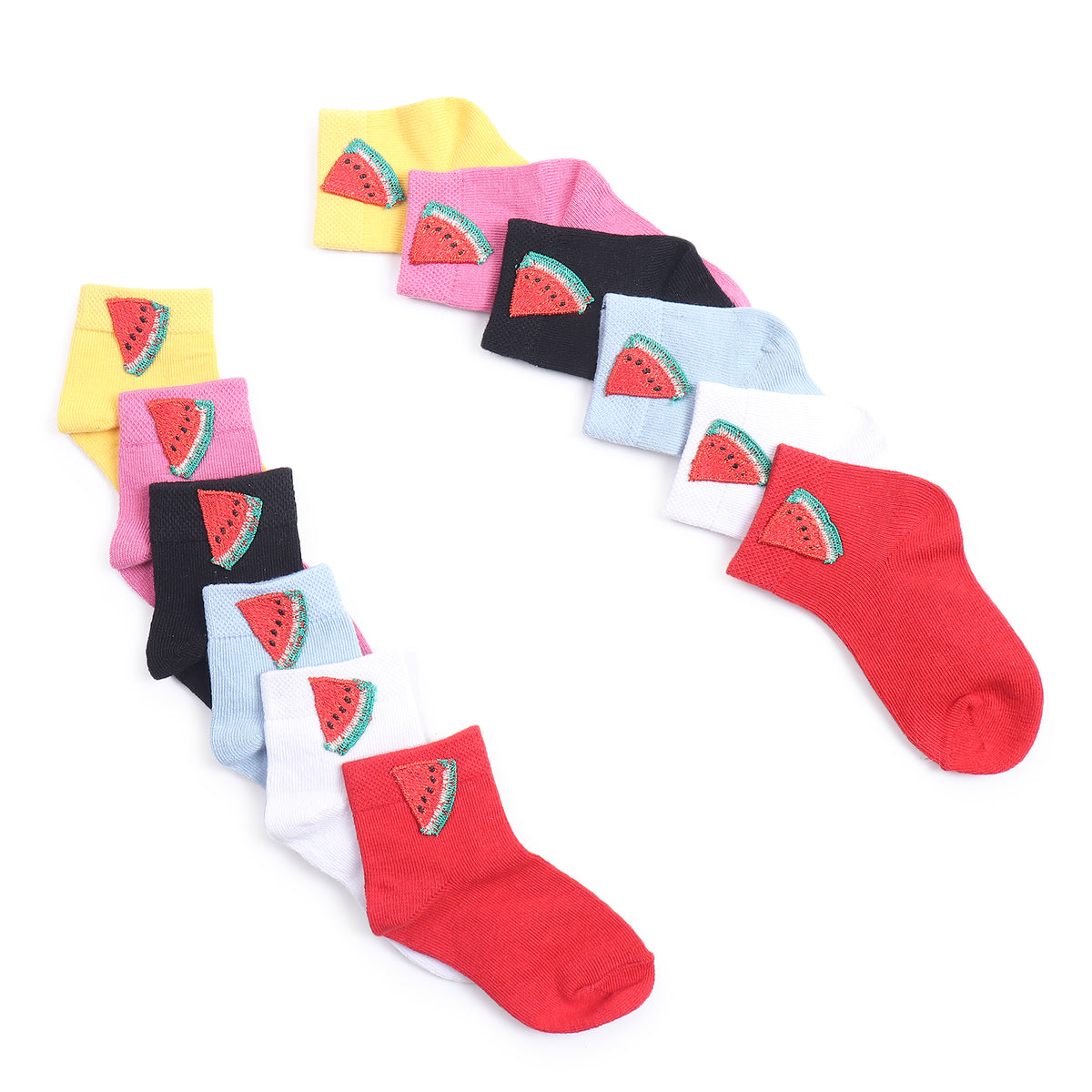 TIPY TIPY TAP SET OF 6 COTTON WATERMELON SOCKS - YELLOW,PINK,RED,BLACK,WHITE,BLUE
