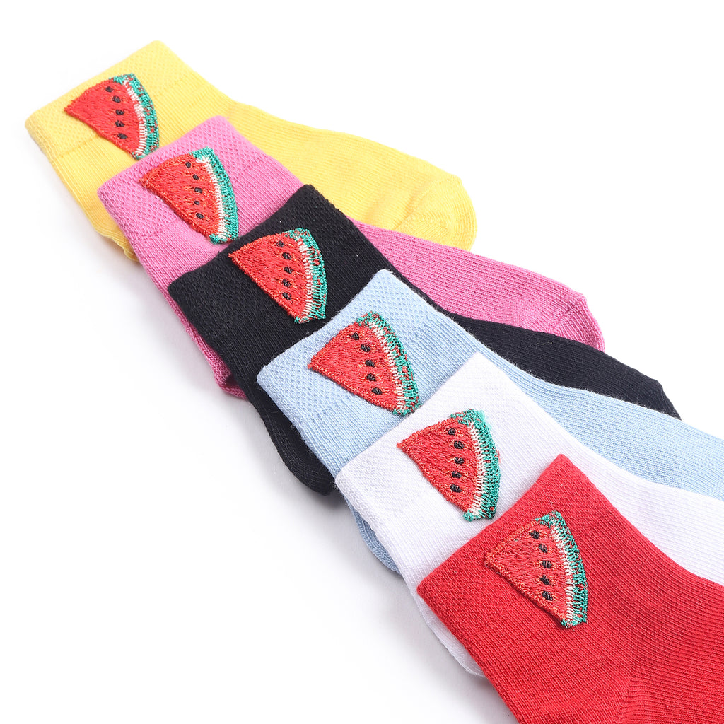 TIPY TIPY TAP SET OF 6 COTTON WATERMELON SOCKS - YELLOW,PINK,RED,BLACK,WHITE,BLUE