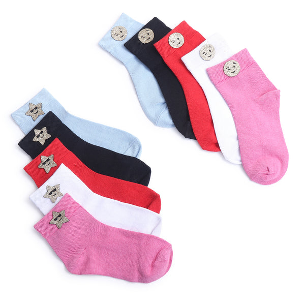 TIPY TIPY TAP SET OF 5 COTTON SMILEY SOCKS - PINK,RED,WHITE,BLACK,BLUE
