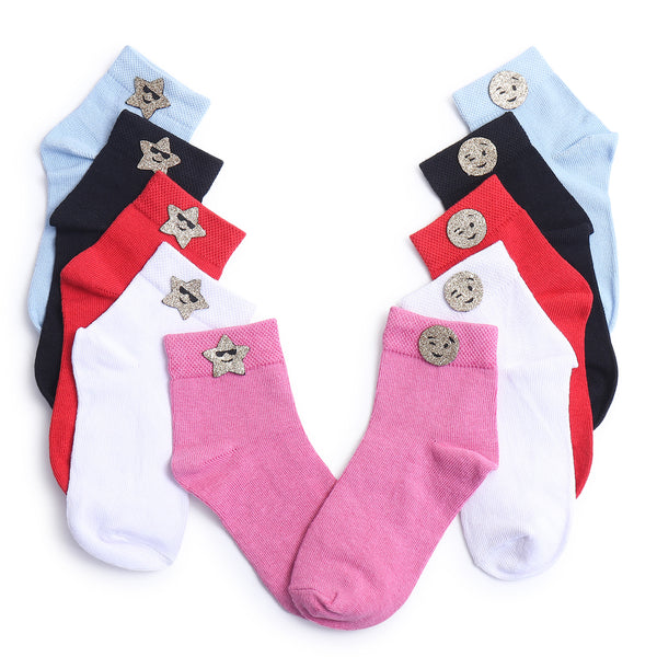 TIPY TIPY TAP SET OF 5 COTTON SMILEY SOCKS - PINK,RED,WHITE,BLACK,BLUE