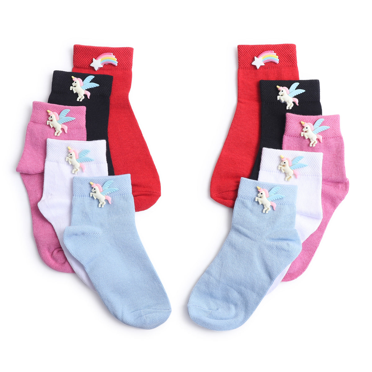 TIPY TIPY TAP SET OF 5 COTTON UNICORN SOCKS - PINK,RED,WHITE,BLACK,BLUE