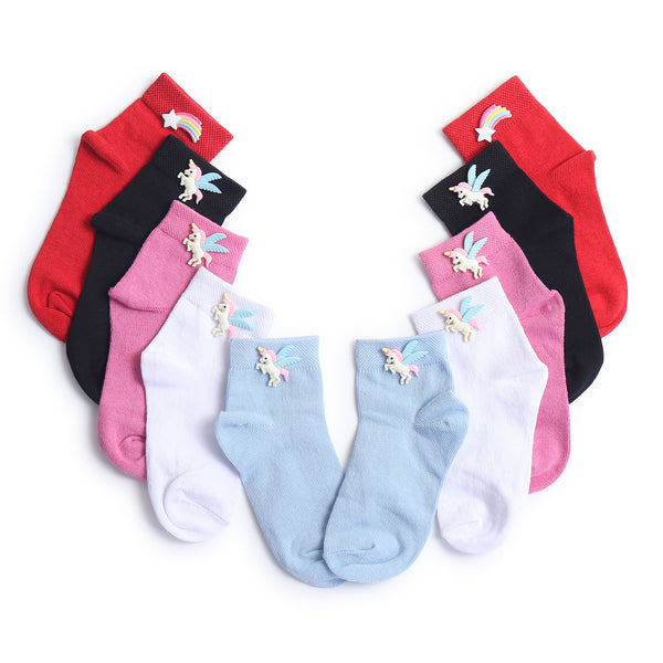 TIPY TIPY TAP SET OF 5 COTTON UNICORN SOCKS - PINK,RED,WHITE,BLACK,BLUE