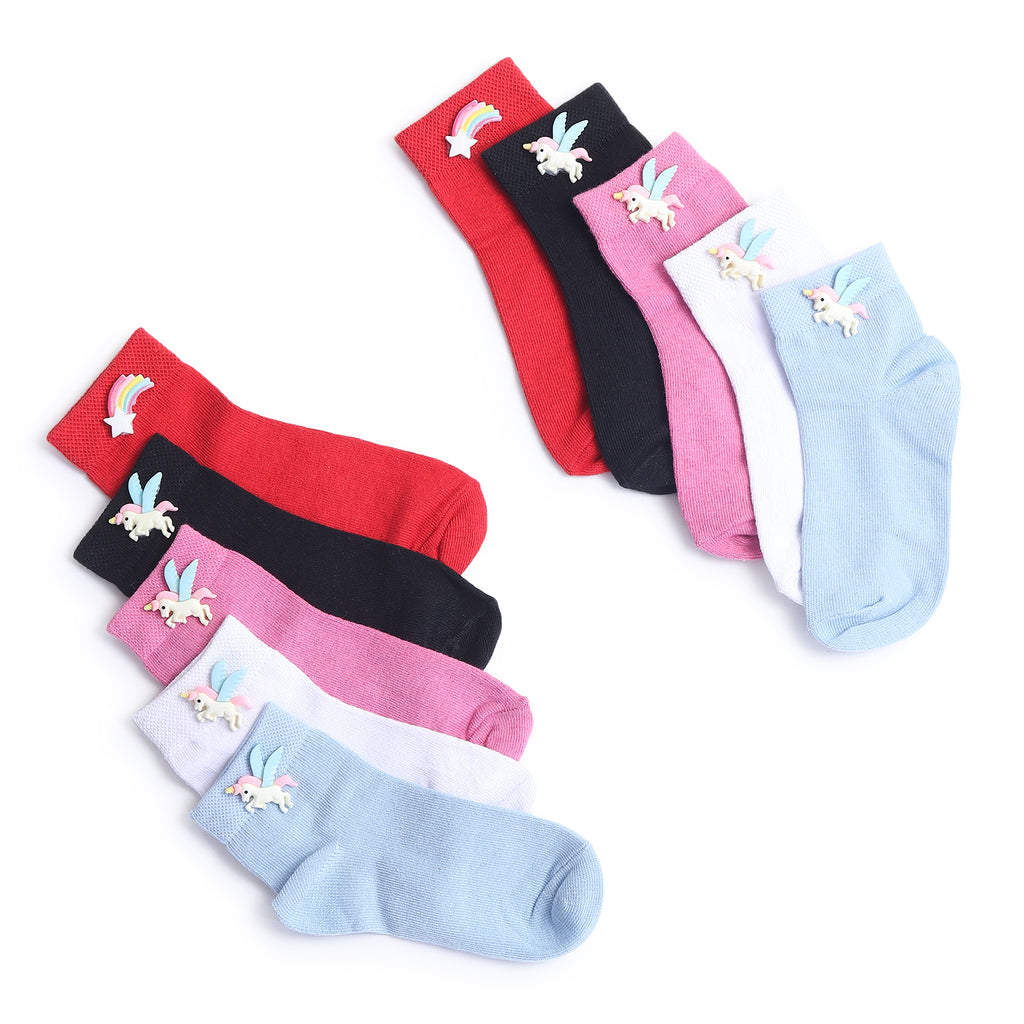 TIPY TIPY TAP SET OF 5 COTTON UNICORN SOCKS - PINK,RED,WHITE,BLACK,BLUE